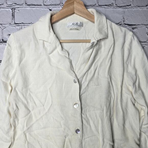 Vintage AGB Byer Black Cream Floral Stitch Button Up Boxy Chemise Size Large - Picture 2 of 10